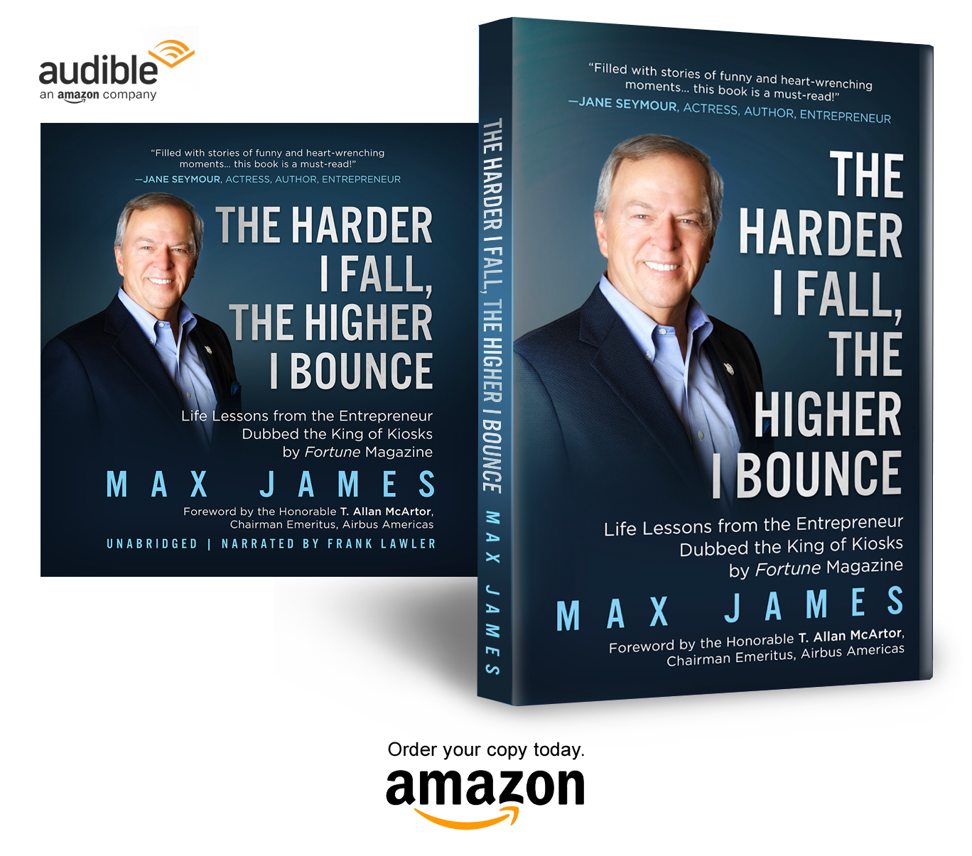 The Harder I Fall, The Higher I Bounce by Max James in both audio and hardback.